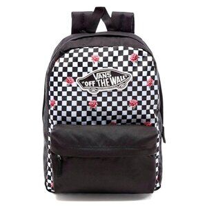Vans Realm Checkerboard Roses Backpack School Bag Skater Surfer Black White